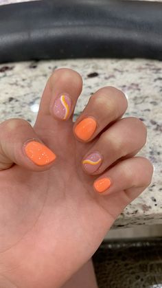 Orange short nails with design Summer Nails Not French Tip, Cute Nails Really Short, Simple Short Nails Gel, Gel Nail Designs Orange, Easy Short Gel Nail Designs, Non Acrylic Nail Ideas Short Gel, Cute Gel Nails On Natural Nails, Nails Natural Short, Extremely Short Nails Ideas