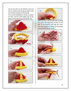 instructions to crochet a red and yellow hat