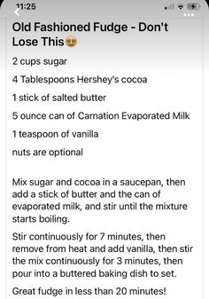 an old fashioned fudge - don't recipe is shown on the phone screen