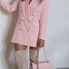 Beautiful Pink Blazer Dress With Gold Accent Buttons, Fits Medium To Large, Runs A Little Small! Great Condition!Only Worn Once ! Pink Blazer, Blazer Dress, Colorful Dresses, Womens Sizes, Blazer, Dresses, Pink, Women Shopping, Color