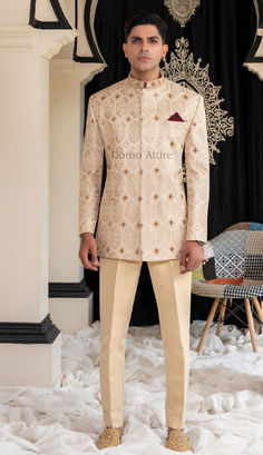 Elegant Golden Prince Coat - Handmade Luxury Prince Suit, Embellished Coat, Prince Coat, Embroidered Coat, Tailored Coat, Fashion Suits For Men, Suit Fashion, Formal Occasion, Formal Wear