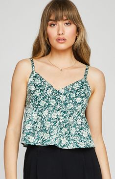 Mae Tank|color:Palm Ditsy Trendy Floral Print Spaghetti Strap Camisole, Casual Smocked Bodice Camisole Tank Top, Casual Camisole Tank Top With Smocked Bodice, Spring Ruffled Straps Tank Top, Spring Green Camisole With Straps, Spring Green Camisole With Adjustable Straps, Spring Smocked Bodice Cami Tank Top, Spring Camisole With Smocked Bodice And Spaghetti Straps, Spring Cami Tank Top With Smocked Bodice