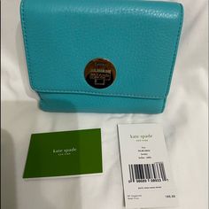 New Kate Spade Turquoise Wallet With Tags, Coin & Cash Compartments. Kate Spade Blue Rectangular Wallet, Kate Spade Blue Wallet With Card Slots, Kate Spade Blue Travel Wallet, Kate Spade Bags, Kate Spade Bag, Continental Wallet, Wallets, Kate Spade, Color Blue