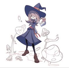 a drawing of a girl in a witch costume