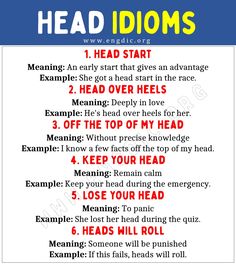 the head idioms poster with instructions to help students learn how to read them