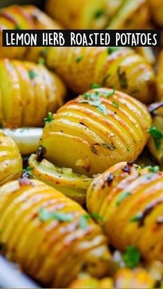 cooked potatoes with herbs and seasoning in a pan