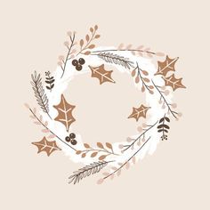 a christmas wreath with stars and holly branches