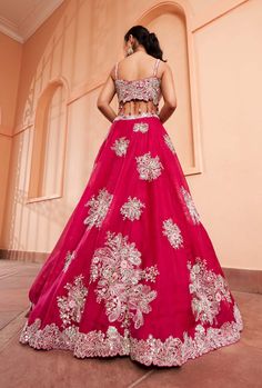 Shine like ruby in this patch embroidery skirt matched with a full coverage blouse and dupatta to complete the look. Organza Lehenga, Embroidery Skirt, Patch Embroidery, Embroidered Lehenga, French Knots, Bridal Lehenga, Set For Women, Aza Fashion, Lehenga