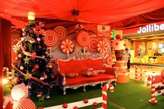 a christmas display with candy canes and decorations