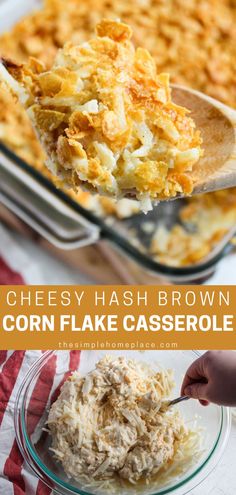 cheesy hashbrown corn flake casserole is an easy and delicious side dish