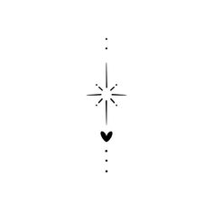 a black and white drawing of a cross with hearts on it's side,