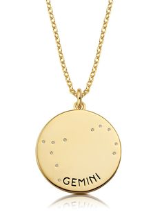 SKU: 9012121N18CZ-G $95.00 18" adjustable necklace finished in 18kt Yellow Gold. Gemini is the Zodiac sign of those born from May 21st -June 21st. The medallion is 3/4" in diameter.925 Precious Sterling Silver Available in Pure Platinum Finish or 18Kt Gold Finish Finished In 18kt Yellow Gold 0.05 Carat Total Weight Carat total weight based on Diamond equivalent Handset with Flawless Cubic Zirconia Dimensions: 18mm Long X 18mm Wide 100% Hypoallergenic Lifetime Warranty Includes Fine Jewelry Box & Adjustable Gold Zodiac Sign Necklace, Zodiac Necklace, Gemini Zodiac, Zodiac Necklaces, Adjustable Necklace, Zodiac Sign, Gold Finish, Cubic Zirconia, Jewelry Box