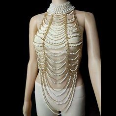 Vintage Multilayer Pearl Necklace Brand Desig Pearl Shoulder Chain Jewelry Women's Bead Body Chain Shoulder Chain Jewelry, Sweater Chain, Necklace Brands, Shoulder Chain, Body Chain Jewelry, Multi Layering, Chains Jewelry, Pearl Necklace, Women Jewelry