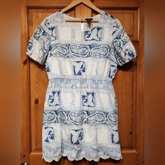 Wrangler Retro Ladies Dress, Size Large, Nwot. Puff Short Sleeve, Lined Skirt And Button Closure. Ladies Dress, Blue White, Blue And White, Womens Dresses, Skirt, Women Shopping, Dresses, Blue, White