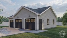 a two car garage is shown in this rendering