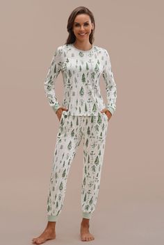 Forest Print, Pine Forest, Pajama Set, Two Piece Pant Set, Pajamas