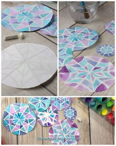 the process for making paper mosaics is shown