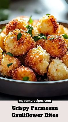 crispy parmesan cauliflower bites in a bowl