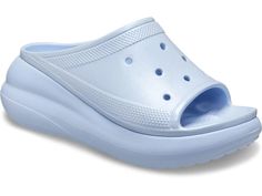 The CrocsTM Crush Slide takes your classic everyday look to the next level. With lightweight and flexible EVA material that delivers all-day comfort whether you're on the go or just relaxing, these slip-on slides are sure to become your new favorite shoe. Customize your style using fun JibbitzTM charms while enjoying the iconic Crocs comfort you love. Lightweight Synthetic Slides, Lightweight Functional Synthetic Slides, Functional Lightweight Synthetic Slides, Waterproof Synthetic Slides, Summer Slides With Cork-bed Midsoles, Cork Slip-on Sandals For Beach, Casual Slide Sandals With Cork-bed Midsoles, Crocs Shoes Women, Blue Open Toe Slides With Cork-bed Midsoles