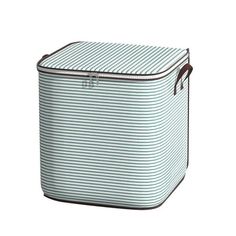 a blue and white striped box on a white background