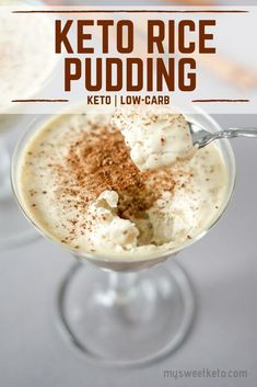 keto rice pudding in a glass with cinnamon sprinkled on top