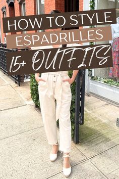 Save this pin for 15+ insanely cute espadrille outfit ideas! If you want to wear espadrille wedges, espadrille flats, summer espadrille outfits, espadrille sandals, business casual espadrille outfits, casual espadrilles, or work outfits with espadrilles, this post is a must-read for you. Tap this pin to learn exactly how to style espadrillles! Casual Lace-up Espadrilles For Spring, Casual Lace-up Espadrilles For Summer, Summer Vacation Lace-up Espadrilles, Chic Lace-up Espadrilles, Summer Closed-toe Espadrilles For Day Out, Alpargatas Outfit