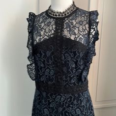 Beautiful Evening:Holidays Lace Dress Never Worn Bought In Paris Left Bank Sleeveless Evening Mini Dress With Lace Trim, Blue Black Color, Beautiful Evening, Dress Blue, Black Blue, Blue Dresses, Lace Dress, Black Color, Blue Black