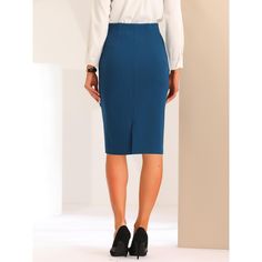 Finished in a bow design, this skirt could show your timeless charm. Its pleats in the front of the skirt can modify your figure and show off your beautiful body curves. Pair with a shirt and high heels for an office look. Suit for spring/summer and for many occasions, such as date wear, office, work, business, meetings, and cocktail parties. High Waist Gathered Skirt For Work, Elegant Blue Pencil Skirt For Work, Elegant Blue Mini Skirt For Work, Elegant Blue Pencil Mini Skirt, Elegant Pleated Pencil Mini Skirt, Blue Pencil Skirt For Office, Elegant Blue Skirt For Office, Chic Blue Office Wear Skirt, Elegant Blue Mini Skirt For Formal Occasions