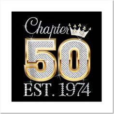 a 50th birthday card with the number fifty and crown in gold, white and black