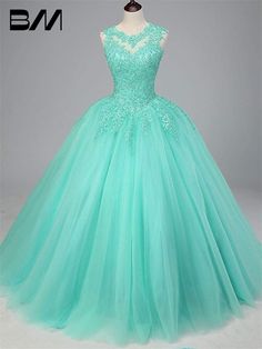 Women's Sleeveless Beaded Lace Quinceanera Dresses Sweet 16 Puffy Tulle Prom Ball Gown Teal Quinceanera Dresses, Lace Quinceanera Dresses, Dresses Sweet 16, Green Quinceanera, Dress For, Prom Dresses With Pockets, Custom Prom Dress, Prom Dresses For Teens