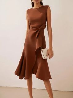 Red Sleeveless Midi Elegant A-line Dress with Waist Twist for Day-to-Night | fehaute Midi Elegant Dress, Crewneck Dress, Workout Accessories, Types Of Dresses, New Wardrobe, Elegant Dress, Hair Updos, Fitted Dress, Dress Length