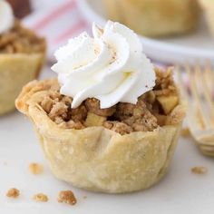 two small pies with whipped cream on top