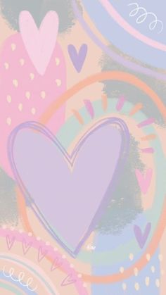 an abstract painting with hearts in pastel colors