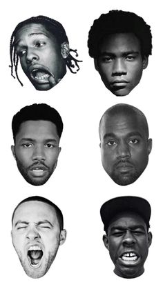 the faces of four different black men with their mouths open and one has his mouth open