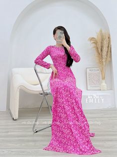 🌸 Material: Lụa gấm. Stretchy level: 2/10 🌸 The measurement of this ao dai is in Vietnamese size. American size tends to be bigger for the same size. Please look at the SIZE CHART CAREFULLY before ORDERING. There might have some chalk writings on the fabric, these marks can be washed away. 🌸 No returns or exchanges. Buyer can contact seller about any issues with an order. 🌸 Follow us Facebook/aodaiemily www.aodaiemily.com 💜 Thank you very much💜 Pink Long Sleeve Ao Dai For Party, Pink Fitted Long Ao Dai, Long Fitted Pink Ao Dai, Pink Fitted Long Sleeve Ao Dai, Ao Dai Vietnamese, Chalk Writing, Daisy Pattern, Fort Worth, Dress Clothes For Women