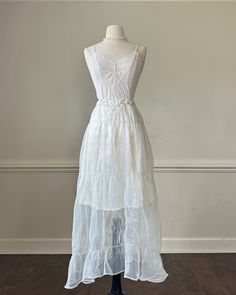 - Fairy crinkled maxi dress featuring sheer mesh outer layer with satin white lined skirt- elastic waist; fairycore ; ethereal aesthetic- size S-M- lovely condition with no visible flaws  🤍 Size of mannequin: size 2 - 4 Sheer White Dress Aesthetic, Gothic White Dress, Ethereal Horror, White Dress Aesthetic, Horror Clothing, Horror Clothes, White Sheer Dress, Solo Costume, Ethereal Aesthetic