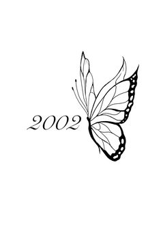 a black and white drawing of a butterfly with the year 2009 written on it's wings