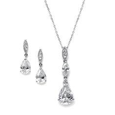 5 Sets of CZ 2030S JewelryYour bridesmaids will love i wearing tis jewelry set! This brilliant necklace and earring set features sparkling CZ pears suspended from a delicate silver plated inlaid pave top.Size: The adjustable necklace measures 16" to 18" long with a 1 3/4" pendant and the matching pierced earrings measure 1" long.Color: Silver.Style: 2030S5.This striking design is a great choice for your bridal party jewelry. Includes gift Boxes.Need more or fewer than 5 sets of jewelry? Just con Crystal Bridal Jewelry Sets, Bridal Pendant, Prom Necklaces, Wedding Necklace Set, Bridal Party Jewelry, Bridal Necklace Set, Bridesmaid Jewelry Sets, Discount Jewelry, Wedding Jewelry Sets