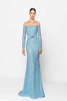 Luxury Blue Off Shoulder Dress, Luxury Off-shoulder Sequin Gown, Luxury Blue Off-shoulder Dress, Luxury Blue Off-shoulder Dress For Formal Occasions, Esme Squalor, Long Dress Fitted, Mermaid Long Dress, Marchesa Couture, Sky Blue Dress