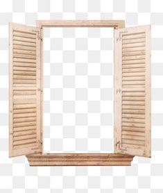 an open wooden window with shutters on the outside, transparent background png and psd