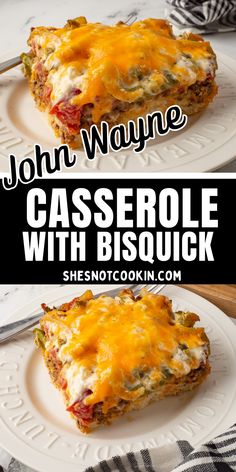 John Wayne casserole on a white plate. Cowboy Casserole Bisquick, Cheeseburger Casserole With Bisquick, Bisquick Recipes Hamburger, Cowboy Casserole With Bisquick, Hamburger Casserole With Bisquick, Hamburger Bisquick Casserole, Easy Cheap Casseroles, Recipes With Carbquik