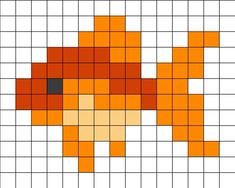 Goldfish Pixel Art, Fish Hama Beads, Fish Perler Beads, Perler Bead Fish, Small Pixel Art Grid, Orange Pixel Art, Goldfish Cross Stitch, Pixel Art With Grid, Bead Art Ideas