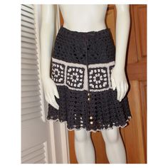 Crochet Crochet Skirt Granny Square Ruffled Lined by AnnieBriggs, $160.00 Crocheted Skirts, Crochet Socks Tutorial, Crochet Baby Mobiles, Dishcloth Crochet Pattern, Crochet Lace Dress, Knitting Patterns Free Cardigans, Crochet Socks