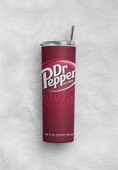 a can of dr pepper on white fur