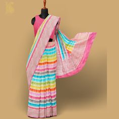 Cranberry Pink Pure Georgette Handloom Stripes Banarasi Saree - Khinkhwab Multicolor Slub Silk Pre-draped Saree With Dupatta, Multicolor Katan Silk Pre-draped Saree, Multicolor Cotton Silk Pre-draped Saree With Zari Work, Designer Multicolor Tussar Silk Pre-draped Saree, Multicolor Handloom Tussar Silk Pre-draped Saree, Multicolor Banarasi Silk Pre-draped Saree With Cutdana, Multicolor Art Silk Blouse Piece With Border, Designer Cotton Silk Pre-draped Saree With Border, Elegant Multicolor Semi-stitched Pre-draped Saree