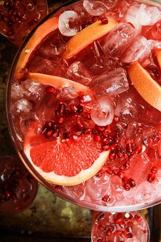 grapefruit punch with orange slices and ice