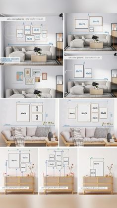 a series of photos showing how to decorate a living room