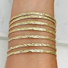 Beautiful Gold-Filled Bangle Bracelets, this set of gold bracelets is ideal for any occasion; they are classic and never go out of style. Our stackable bracelets will be a unique gift for that loved one or to treat yourself; we have them available in silver plated and rose gold for your best choice. Choose your set, and I will prepare it for you! Now we have a promotion on these Bracelets; we send you a gift box to purchase a Set of Bracelets. Take advantage of this opportunity! PRODUCT DESCRIPT Adjustable Flexible Gold Bangle, Stackable Adjustable Gold Bracelet, Bangle Set Gold, Bangle Gold, Bangle Bracelet Set, The Bangles, Bangles Indian, Gold Bracelets, Stacked Bangles