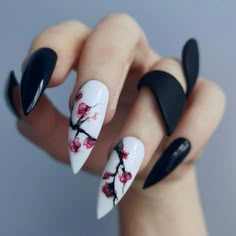 Black And White Nails, Cherry Blossom Nails, Gel French Manicure, Anime Nails, Her Nails