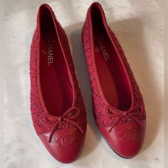 Brand New No Low Ball Chanel Slingback Flats, Chanel Bridal, Chanel Ballerina Flats, Chanel Slingback, Red Chanel, Shoes Chanel